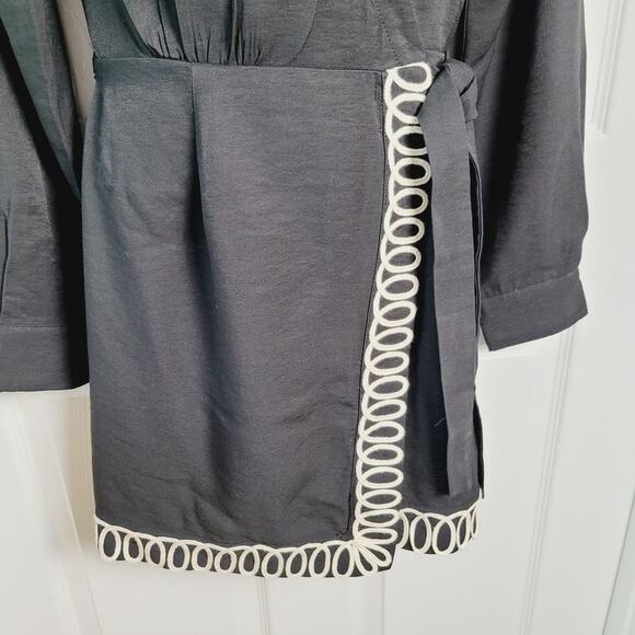 Mon Renn Dress Small Black Sentiment Mini Wrap Plunge Neck Belt Cornelli NEW - Picture 3 of 16